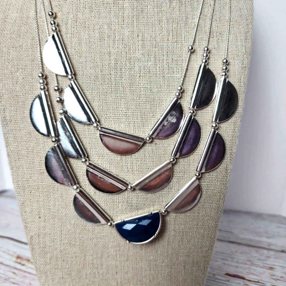 THE SAK SILVER COLOR 3 ROW NECKLACES‎ NEW RECYCLED METAL NWT SUMMER FALL…